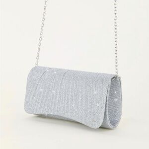 Mini Silver Glitter Glamorous Pleated Chain Flap Shoulder Clutch Bag